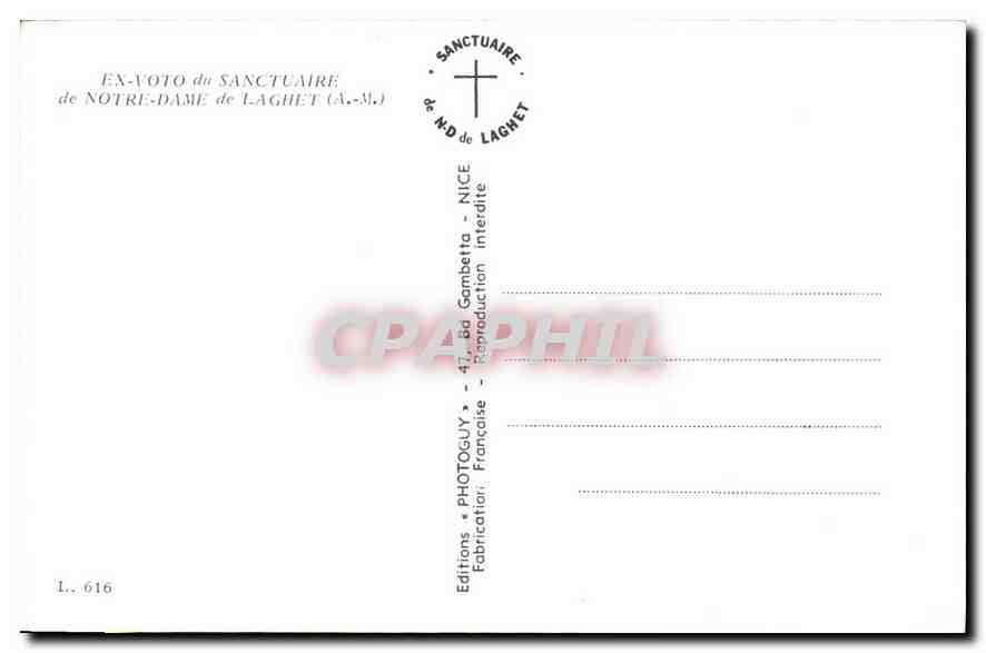 CPA Ex Voto du Sanctuaire de Notre Dame de Laghet A M  — Verso