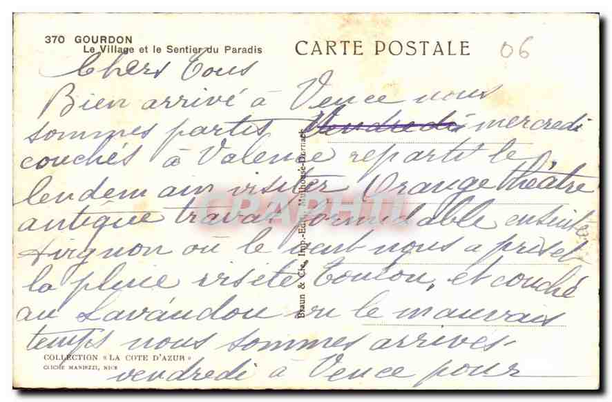 Le Village et le Sentier du Paradis — Gourdon — Éditeur G. Braun & Cie, Nice — Reverso