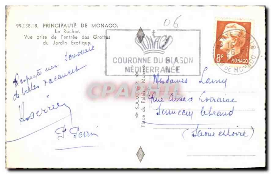 CPA Principaute de Monaco le Rocher vue prise de l'entree des Grottes du Jardin Exotique  — Rückseite