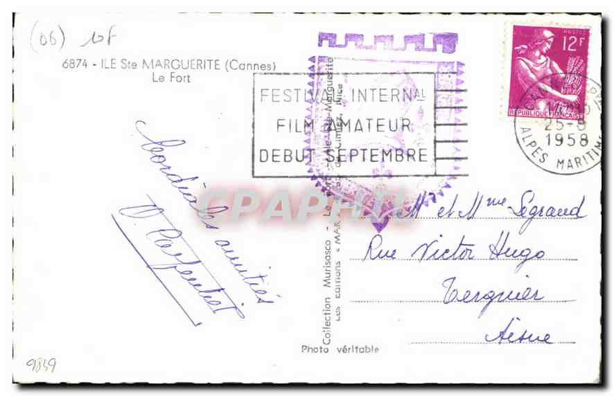 CPA Ile Ste Marguerite Cannes le Fort  — Verso