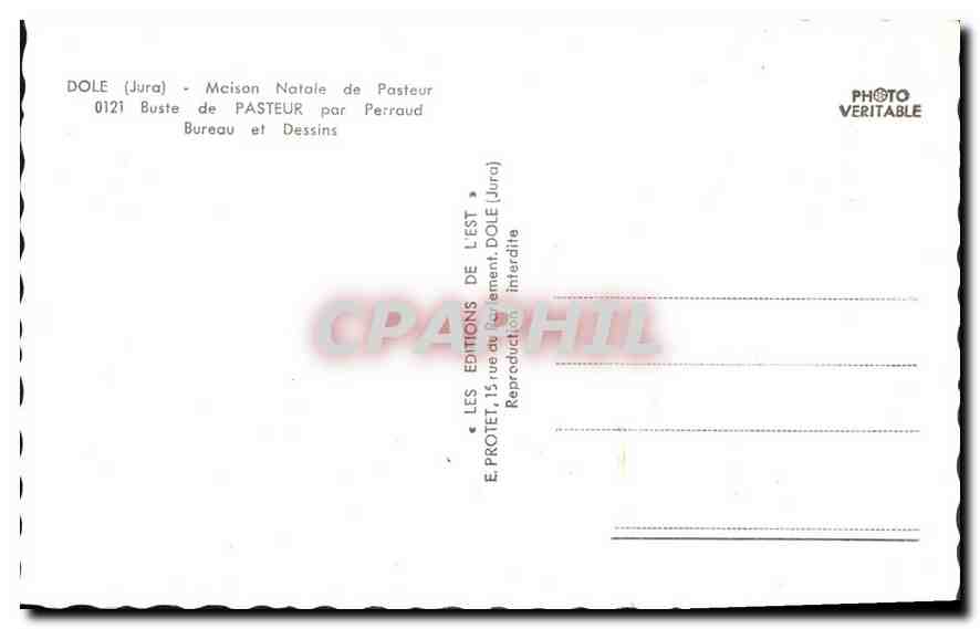 CPA Dole Jura Maison Natale de Pasteur Buste de Pasteur par Perraud Bureau et Dessins  — Rückseite