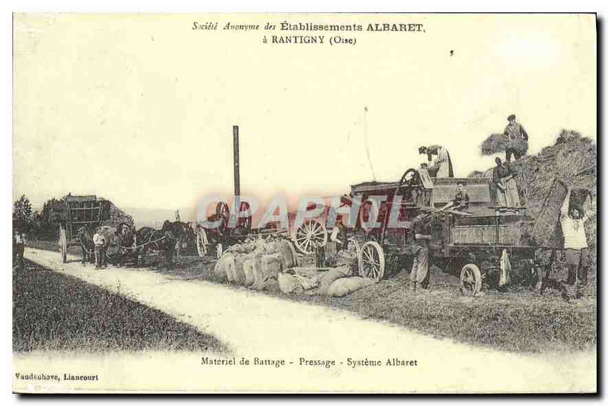 Matériel de battage - Pressage - Système Albaret — Société Anonyme des Établissements ALBARET, à RANTIGNY (Oise) — Vandeohove, Liancourt