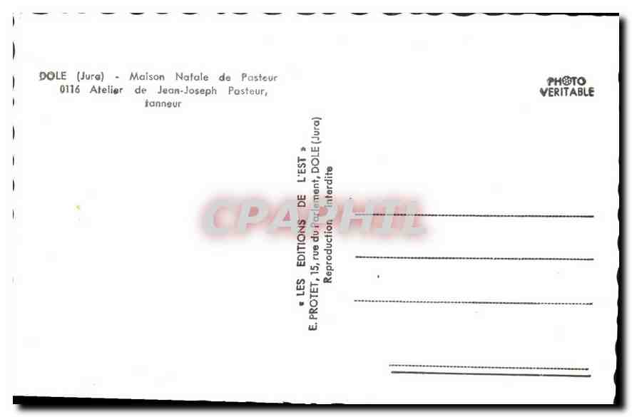 CPA Dole Jura Maison Natale de Pasteur Atelier de Jean Joseph Pasteur tanneur  — Rückseite