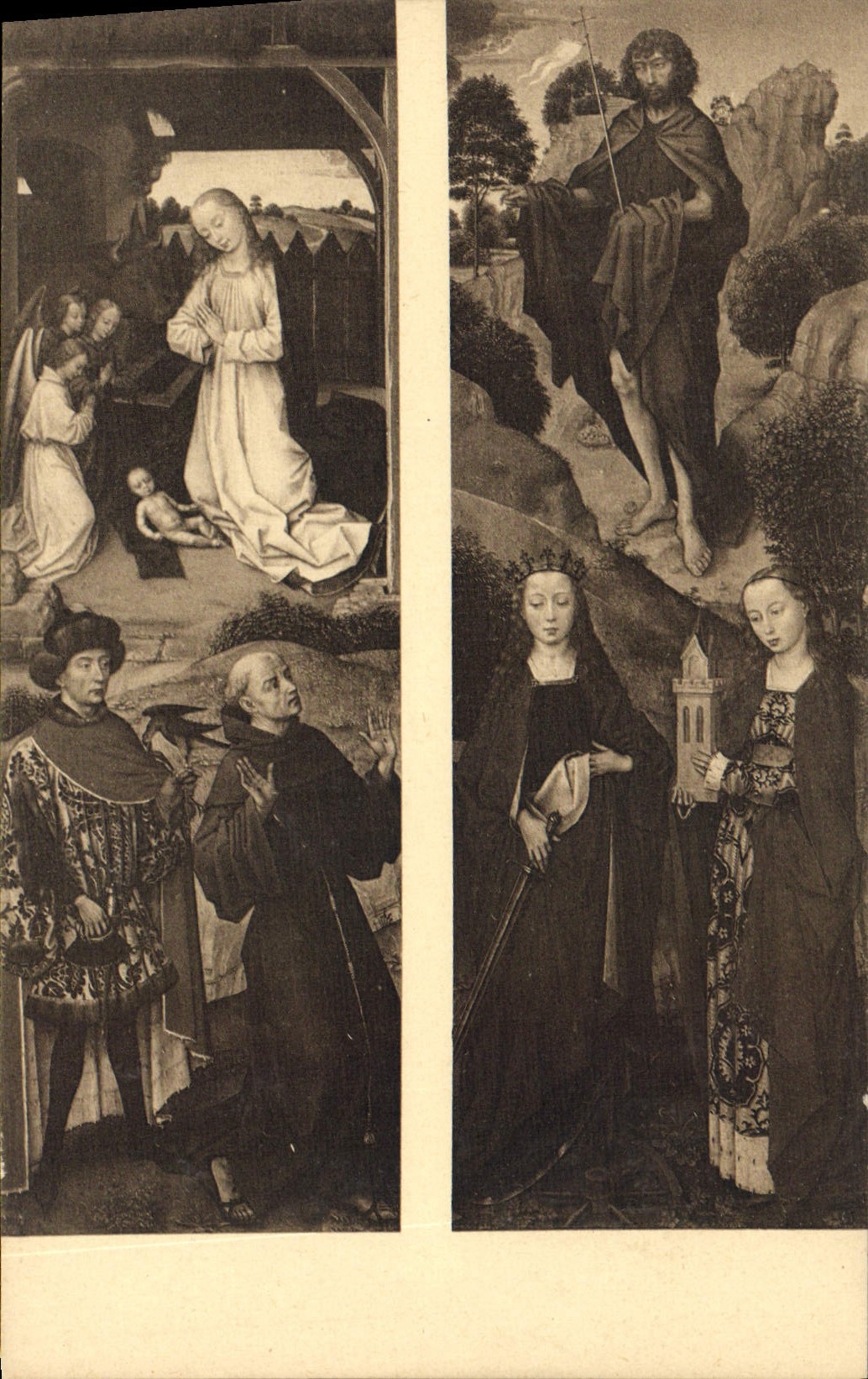 CPA Roger de le Pasture dit Van Der Weyden 1399 1464 St Jean Baptiste avec Ste Catherine et Ste Barb