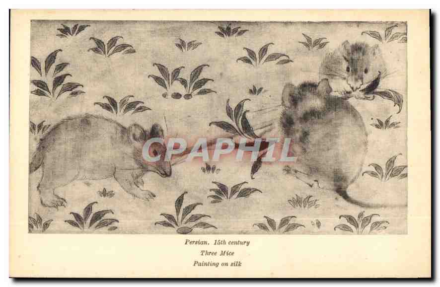 CPA 15th century Three Mice Painting on silk Musee of Arts Boston 