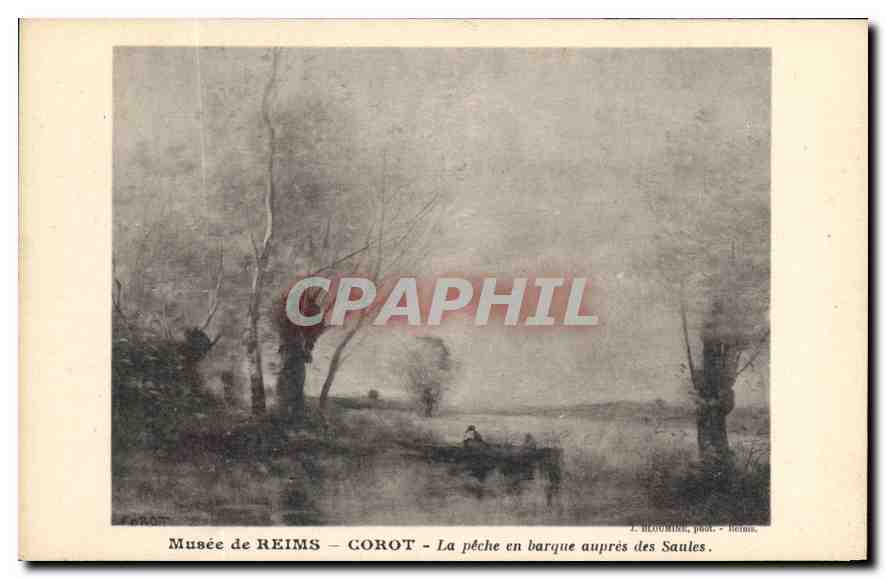 CPA Musee de Reims Corot La peche en barque aupres des Saules 