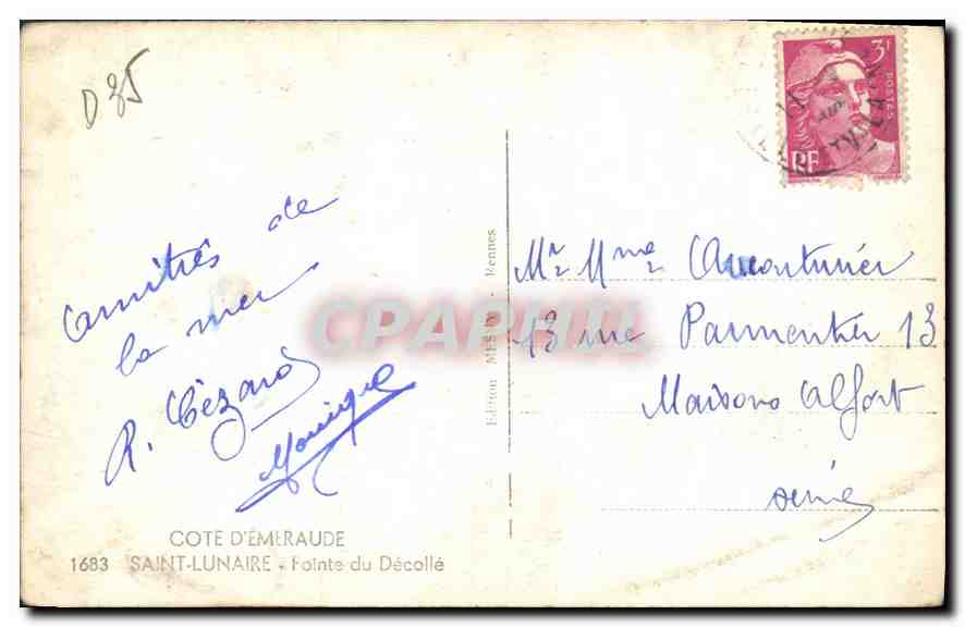 Côte d'Émeraude — Pointe du Décollé — Éditeur Mésillon, n°1683 — Verso