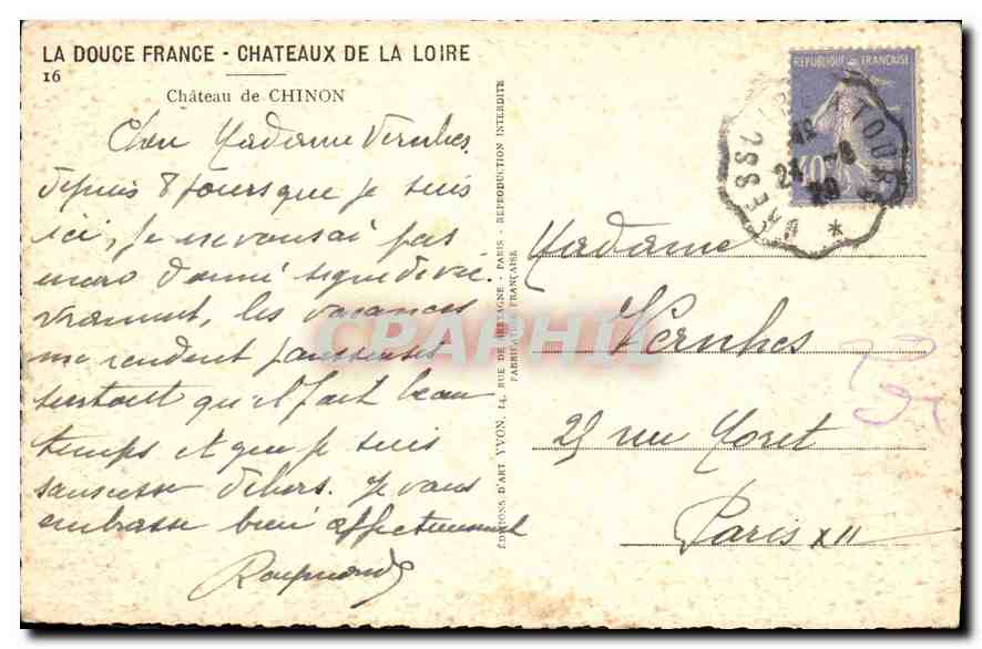CPA La Douce France Chateaux de la Loire Chateau de Chinon  — Rückseite