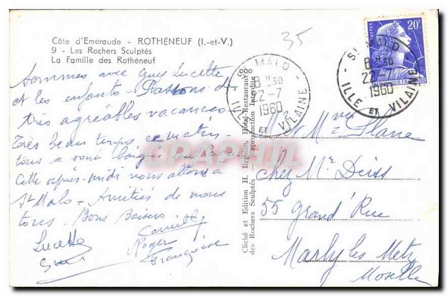 Côte d'Émeraude - Die Geschnitzten Felsen — Die Familie Rothéneuf — Édition H. Drioux, n°35 — Rückseite