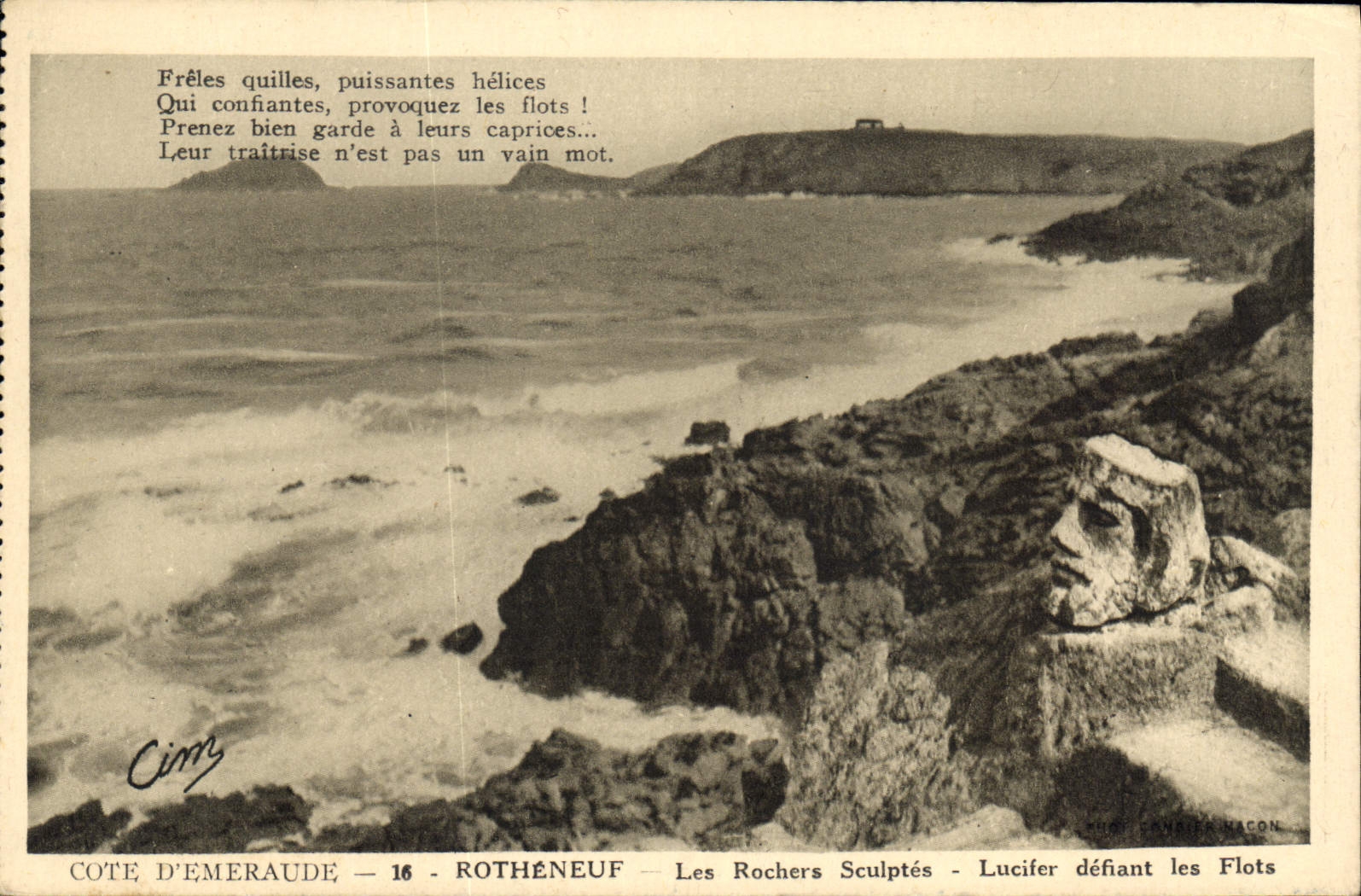 CPA Cote d'Emeraude Rotheneuf les rochers Sculptes lucifer defiant les Flots 