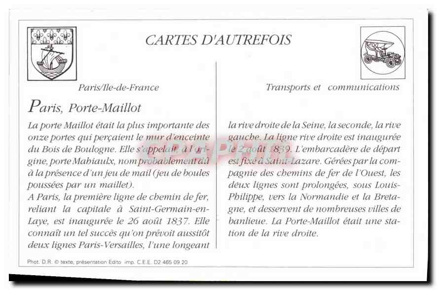 REPRO Paris La Gare de la Porte Maillot  — Verso