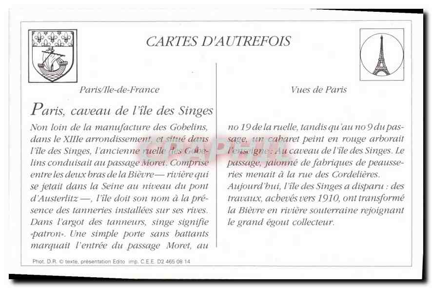 Le Célèbre Cabaret du Caveau de l'Île des Singes — Passage Moret — Paris — Éditeur : C.E.E. — N° 465 08 14 — Rückseite