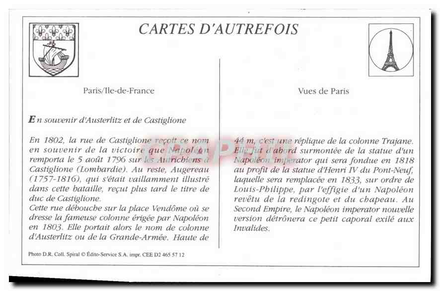REPRO Paris La Rue Castiglione et la Colonne Vendome  — Rückseite