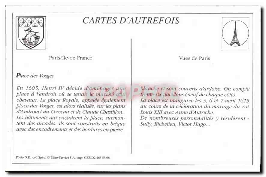 Place des Vosges — Paris — Édito-Service S.A. n° CEE D2 465 55 06 — Verso