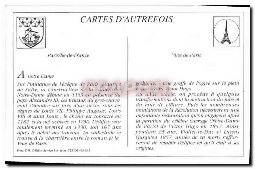 Paris — La Seine, vue des Tours de Notre-Dame — Édition CEE D2 465 43 5 — Rückseite