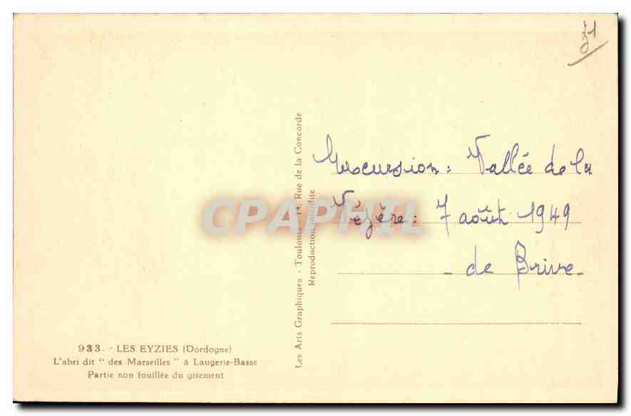 CPA Les Eyzies Dordogne  — Rückseite