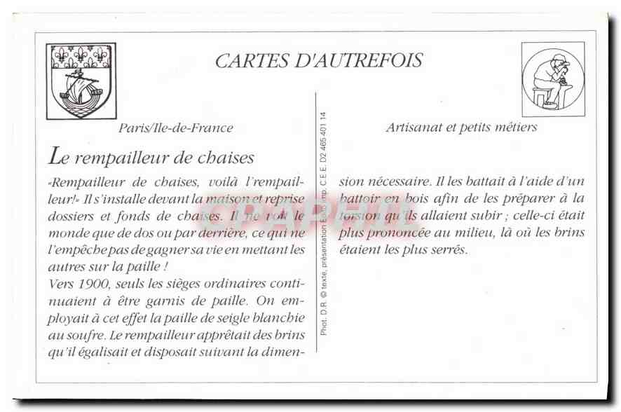 Le Rempaillleur de chaises — Les petits métiers parisiens — Cartes d'autrefois — Rückseite