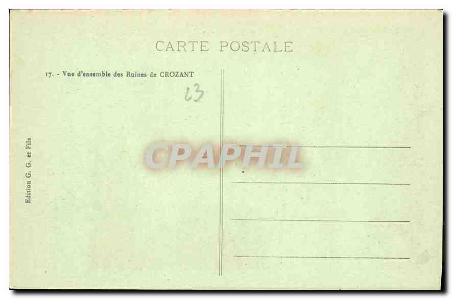 Ruines de Crozant — La Creuse Pittoresque — Édition G. G. et Fils — Rückseite