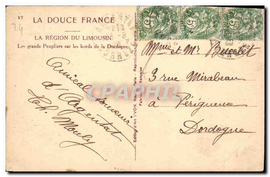 CPA La Douce France La Region du Limousin Les grands Peupliers les bords de la Dordogne  — Rückseite