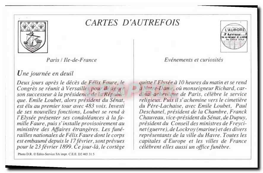REPRO Funerailles de Felix Faure le Gouverneur de Paris  — Verso