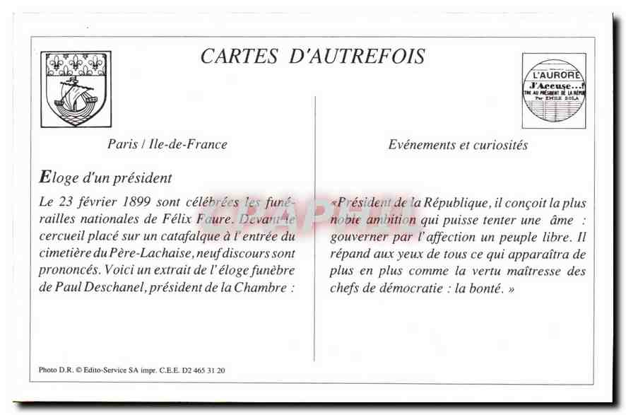 REPRO Funerailles de Felix Faure Char de Couronnes  — Rückseite