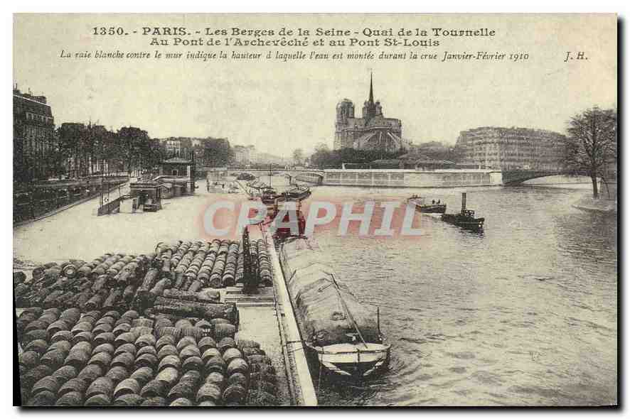 REPRO Paris Les Berges de la Seine Quai de la Tournelle Au Pont de l'Archeveche et au Pont St Louis 