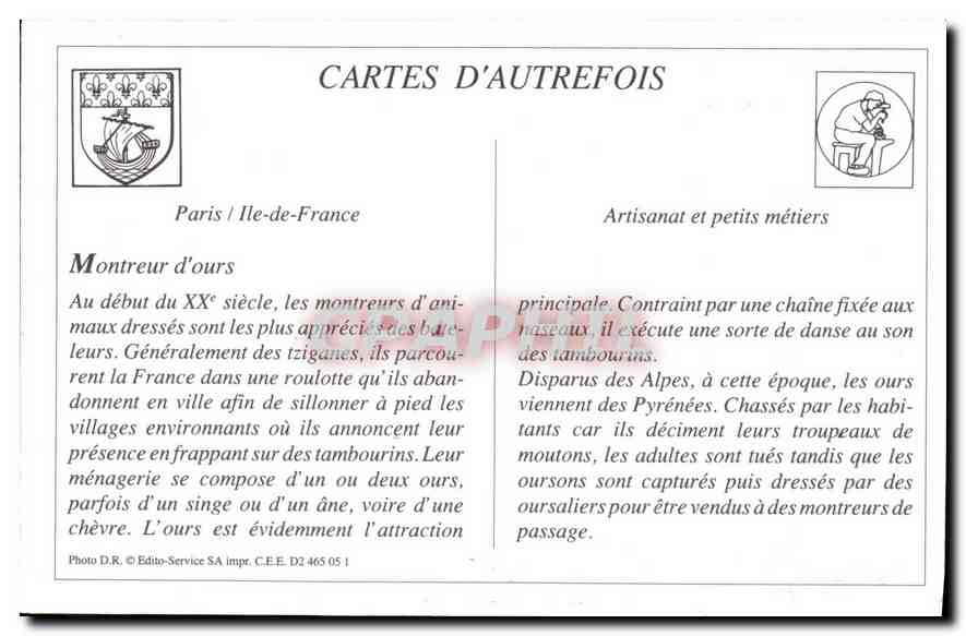 REPRO Les petits metiers de Paris le montreur d'ours  — Rückseite
