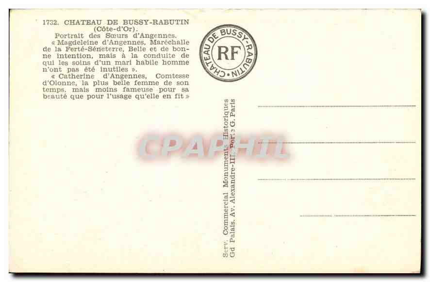 CPA Chateau de Bussy Rabutin Cote d'Or Portail des Soeurs d'Angennes  — Verso