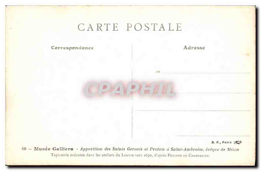 CPA Musee Galliera Apparition des Saints Gervais et Profais a Saint Ambroise eveque de Milan  — Rückseite