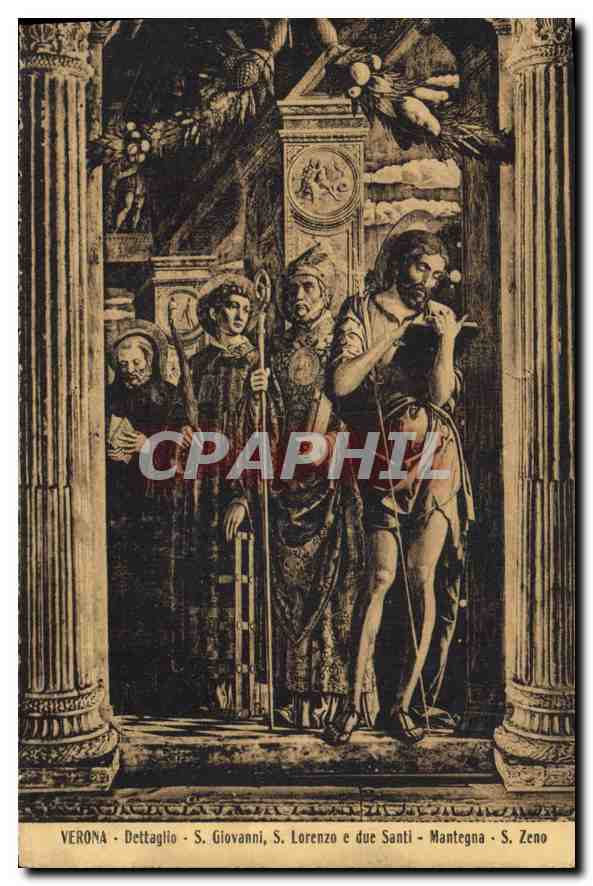 CPA Verona Dettaglio S Giovanni S Lorenzo e due Santi Mantegna S Zeno 
