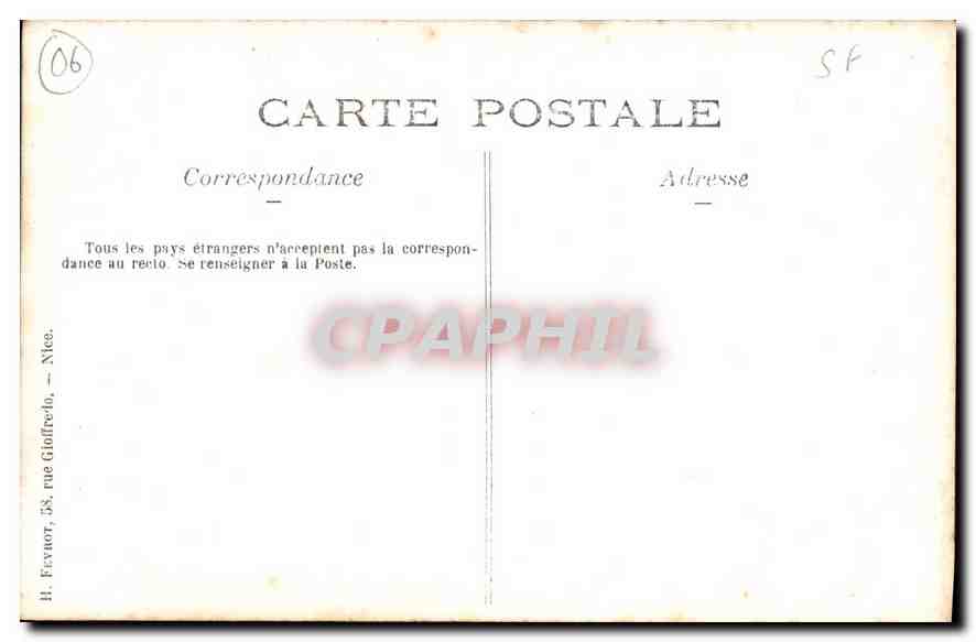 Femme en robe sombre et chapeau à plumes — Éditeur H. Exnort, 58 rue Gioffredo — N° de série 06 — Verso