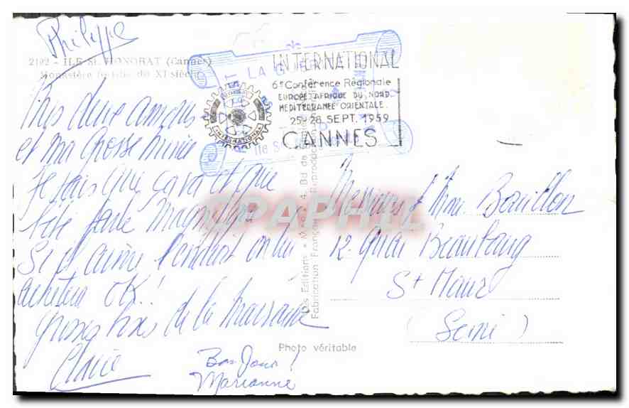 Château de la Tour — Cannes — Éditeur : Photo Véritable — Rückseite