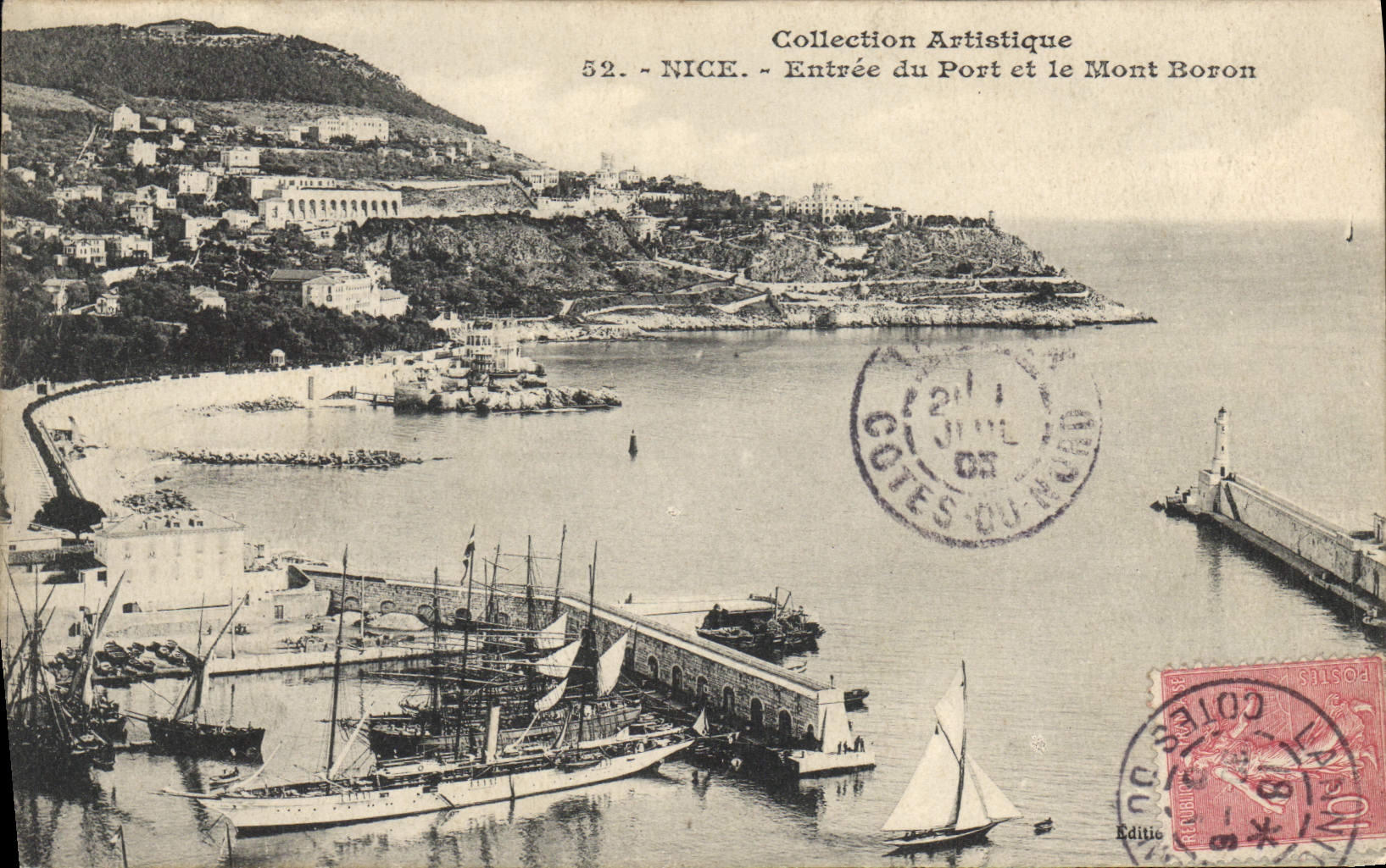 CPA Collection Artistique Nice Entree du Port et le Mont Boron Bateaux