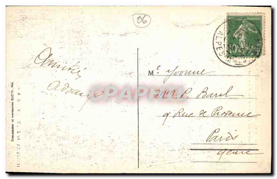 Gorges de Guillaumes et Daluis — Le Saut des Chiens — Route des Alpes — Hôtel Gillivier, C.F. No. A. F. — Rückseite