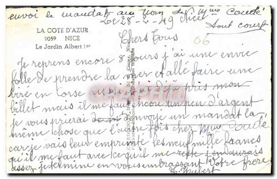 CPA La Cote d'Azur Nice Le Jardin Albert Ier  — Rückseite