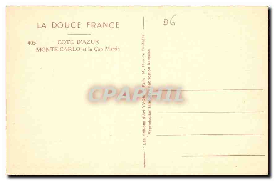 CPA La Douce France Cote d'Azur Monte Carlo et le Cap Martin  — Rückseite