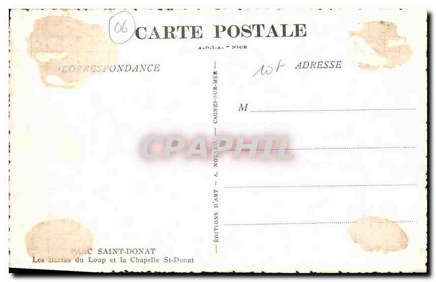 Les Barres du Loup et la Chapelle St-Donat — Éditions d'Art A. Novaro, Nice — n°06 — Rückseite