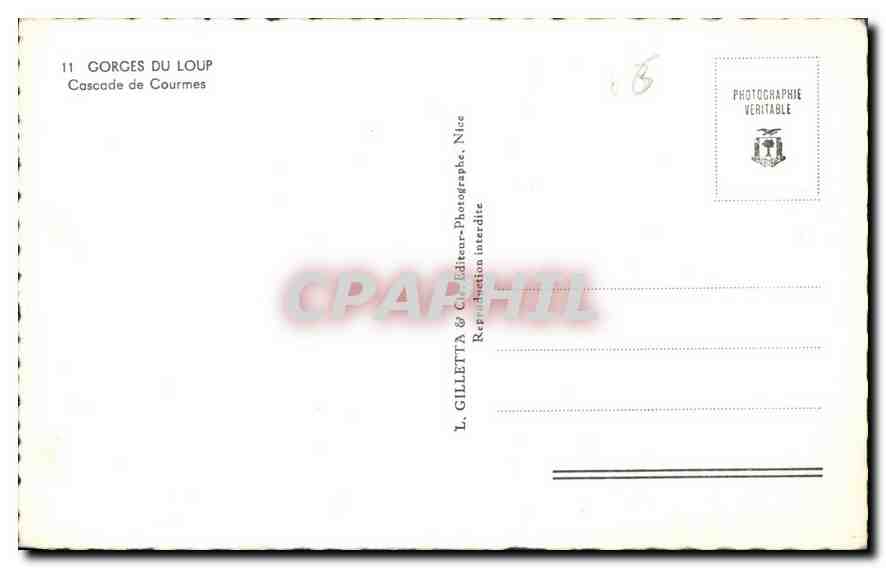 Gorges du Loup — Cascade de Courmes — L. Gilletta & Cie, Nice — Verso