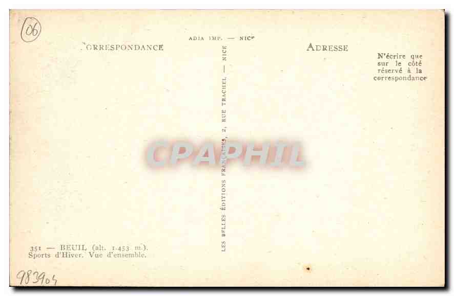 CPA Beuil Sports d'Hiver vue d'ensemble  — Rückseite