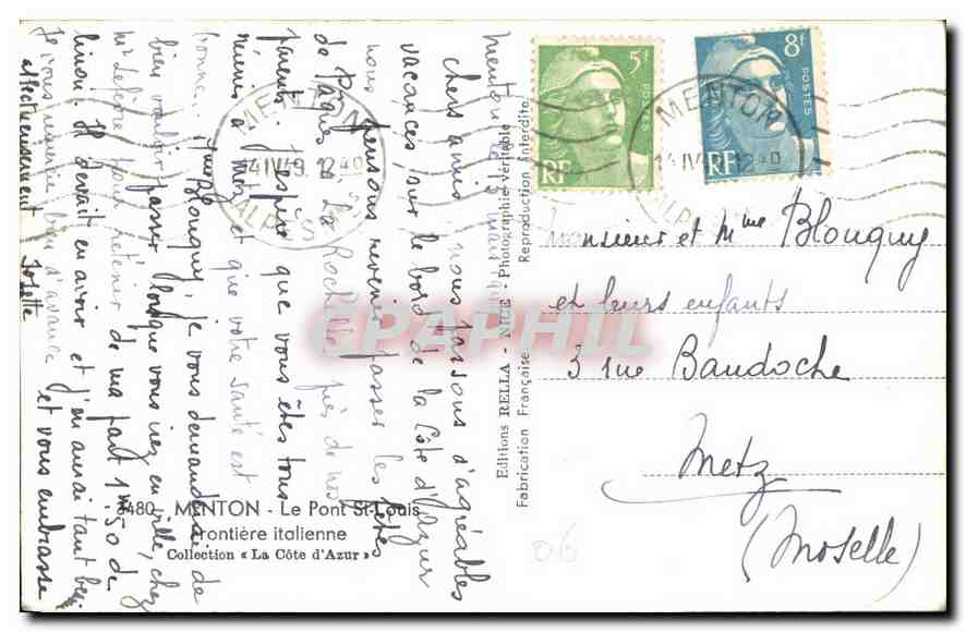 Ponte San Luigi — Frontière italienne — Grimaldi-Ventimiglia — Éditions Rella — Verso