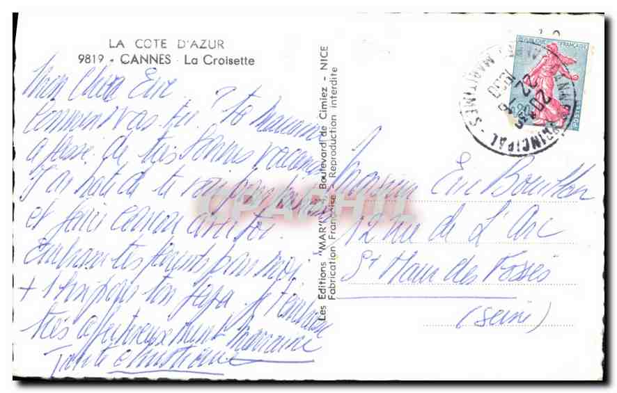 Cannes — La Croisette — Les Éditions MARVARD de Cimiez — Verso