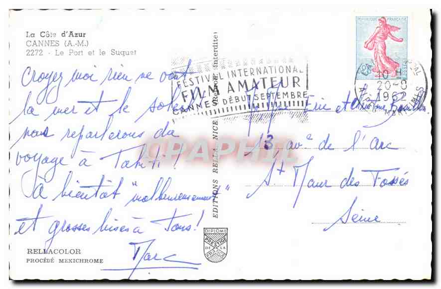 CPA La Cote d'Azur Cannes A M Le Port et le Suquet Bateaux — Verso