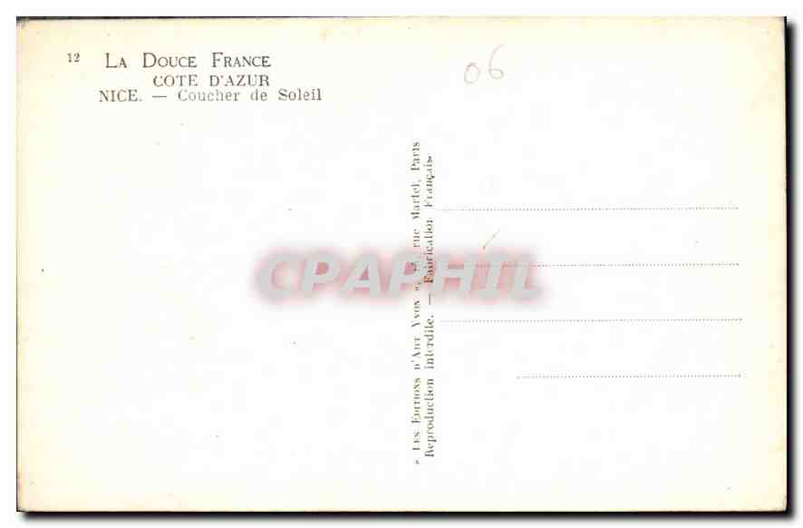 CPA La Douce France Cote d'Azur Nice Coucher de Soleil  — Rückseite