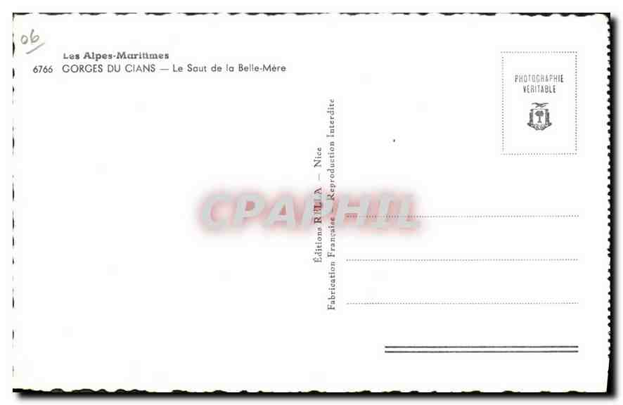 CPA Les Alpes Maritimes Gorges du Cians Le Saut de la Belle Mere  — Verso
