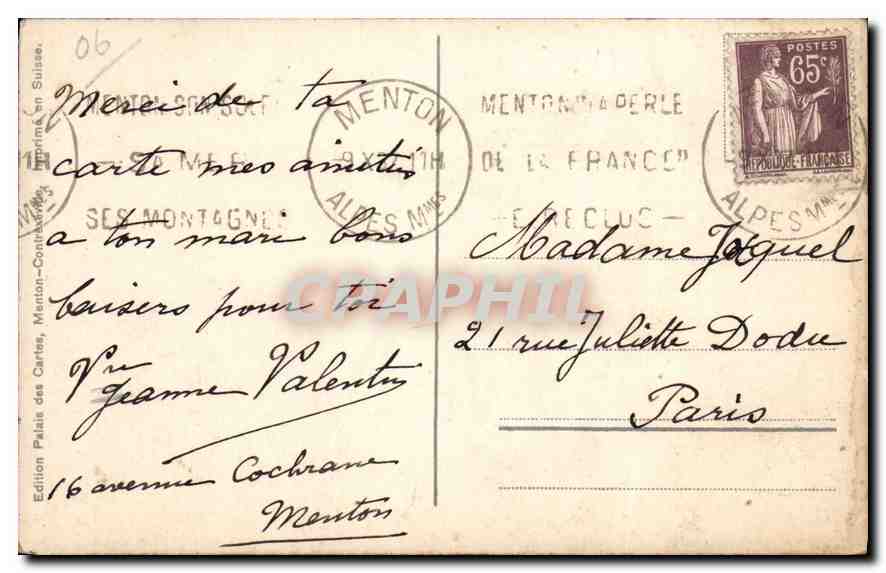 CPA Menton un coin fleuri  — Rückseite