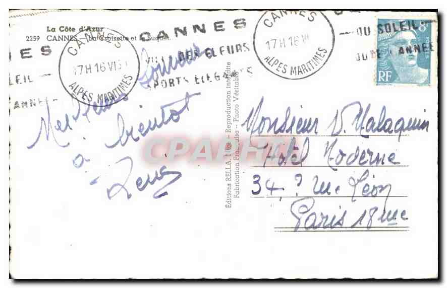 CPA La Cote d'Azur Cannes la Croisette et le Suquet  — Rückseite