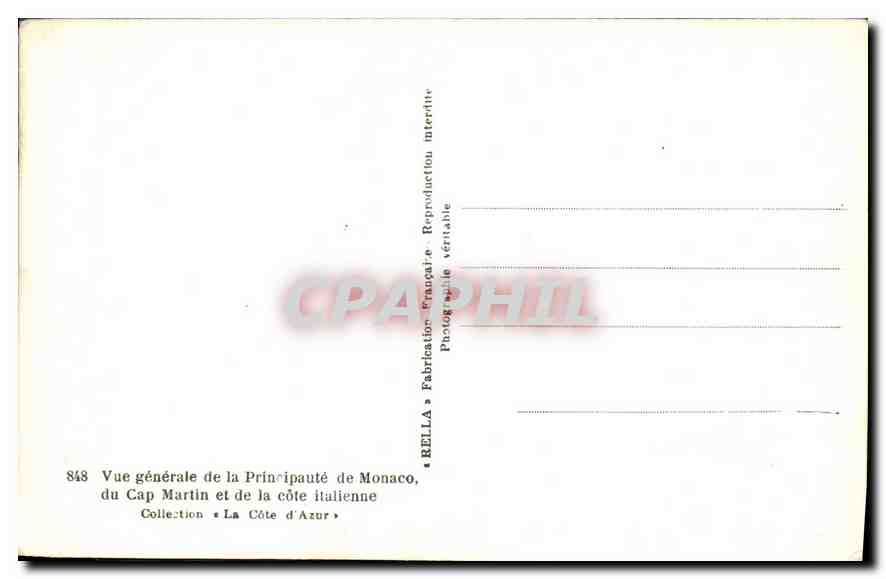 Cap Martin — Vue générale de la Principauté de Monaco et de la côte italienne — Rella — Verso