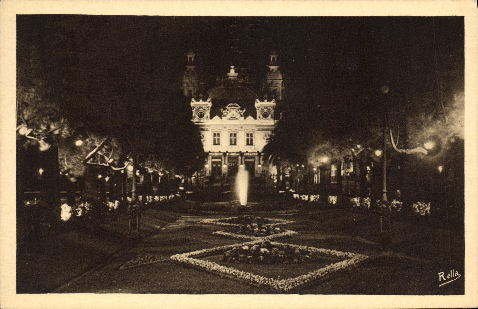 CPA Monte Carlo la nuit Le Casino et les Jardins 