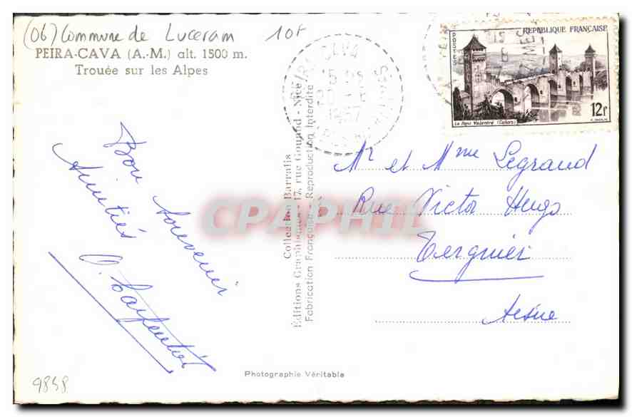 CPA Piera Cava AM Trouee sur les Alpes  — Rückseite