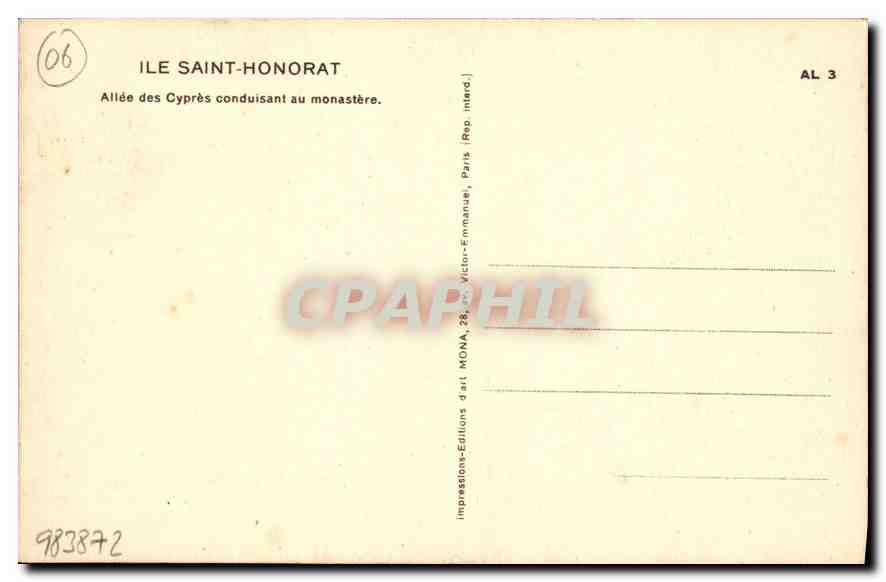 CPA Ile Saint Honorat Allee des Cypres conduisant au monastere  — Rückseite